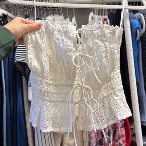 Abercrombie & Fitch White Eyelet Lace-Up Peplum Crop Top